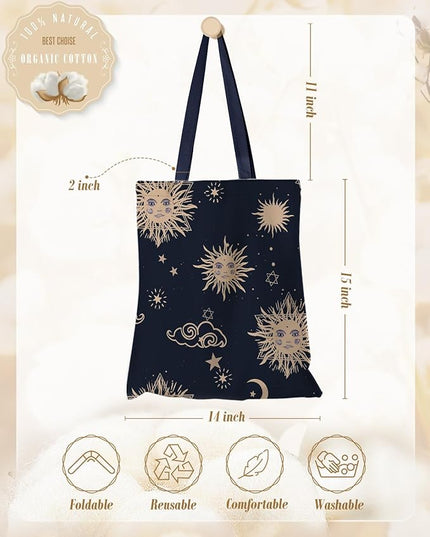 Aesthetic Canvas Tote Bag for Women - Sturdy Cloth Cotton Totes Bag with Pattern Shoulder Bag