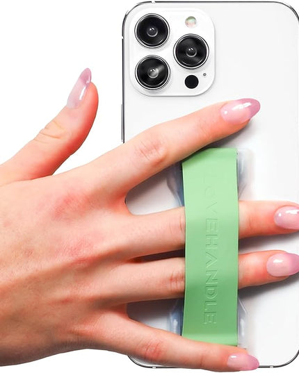 LOVEHANDLE PRO Premium Phone Grip - Silicone Phone Strap - Magnetic Phone Mount and Kickstand for Smartphone and Tablet - Fern Green Silicone on Clear Base
