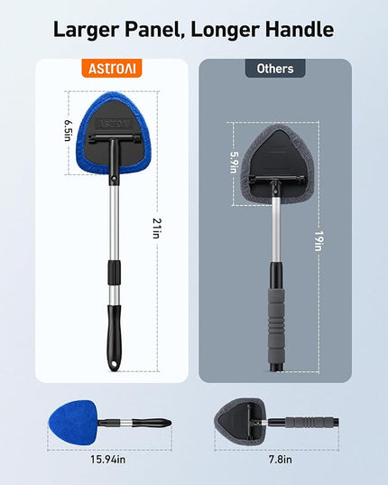 AstroAI Windshield Cleaner Tool, Car Interior Window Detailing Cleaning Kit with Extendable Handle and 4 Easy-to-Install Reusable Microfiber Pads, Auto Glass Wiper Brush Kit for Car&Home, Blue, 21in
