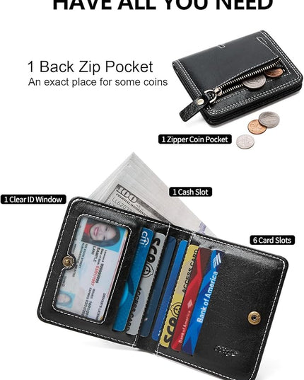 TFKGS Slim Wallet for Women Vegan Leather RFID Blocking, Small Thin Credit Card Holder Bifold Compact Pocket Ladies Mini Purse Black