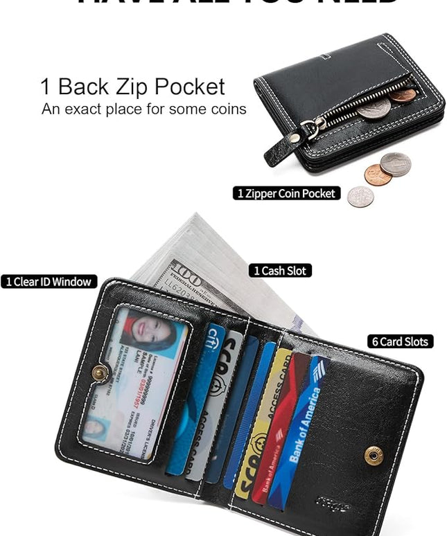 TFKGS Slim Wallet for Women Vegan Leather RFID Blocking, Small Thin Credit Card Holder Bifold Compact Pocket Ladies Mini Purse Black