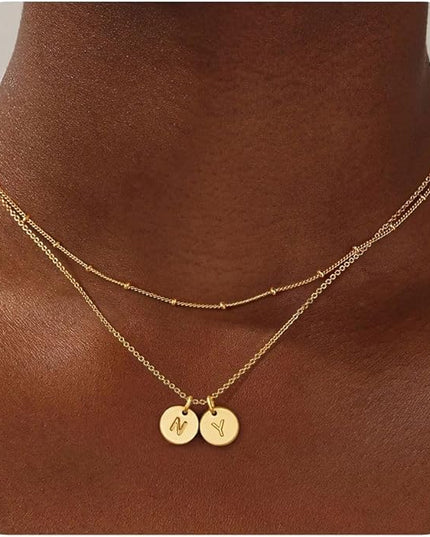 Turandoss Christmas Gifts for Grandkids - Dainty 14K Gold Plated Layered Two Letter A-Z Stack Disc Initial Necklace Trendy Birthday Personalized Gifts for Women Teen Girls Jewelry