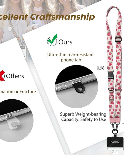 Phone Lanyard Crossbody, Cute Strawberry Cell Phone Strap for Around The Neck Adjustable, Anti Theft Lanyard for iPhone Case ID Holder Keys Accessories Travel Essential