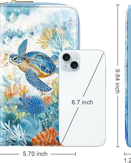 Family Passport Holder Wallet RFID Blocking Document Organizer PU Leather Mulit-purpose Travel Wallet Credit Cards Case for Women Men, Turtle