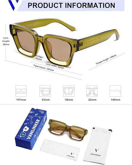 VANLINKER Thick Square Sunglasses for Men Women Retro Chunky Rectangle Shades UV400 Protection VL9731