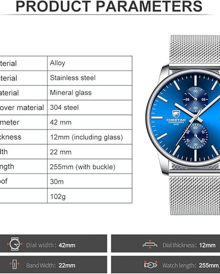 GOLDEN HOUR Mens Watch Fashion Sleek Minimalist Quartz Analog Mesh Stainless Steel Waterproof Chronograph Watches for Men with Auto Date