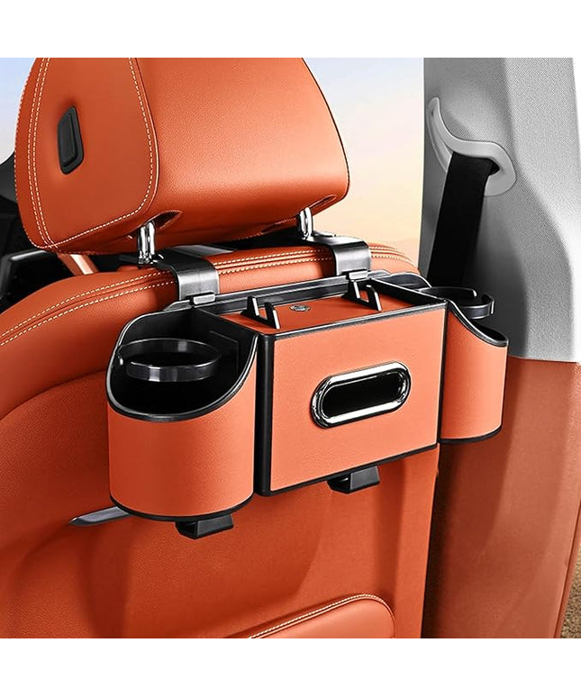 Back Seat Car Organizer,4 in 1 Multifunctional Car Back Seat Storage Box with Drink Cup Holder Tissue Box, for Hold Phone,Snacks, Drinks, Handbag-Orange
