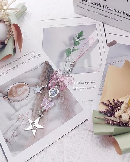 1-4PCS Cute Phone Charms Aesthetic Y2K Cell Phone Charms Strap Pink Strawberry Butterfly Star PhoneCharm Y2K Accessories for Bag Keychain Airpods Camera Pendants Decor