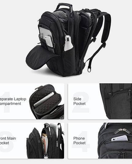 LEVEL8 Laptop Backpack, Work Backpack for Men Women, Travel Computer Bag for Business Fits 15.6" Laptop and Notebook - Black