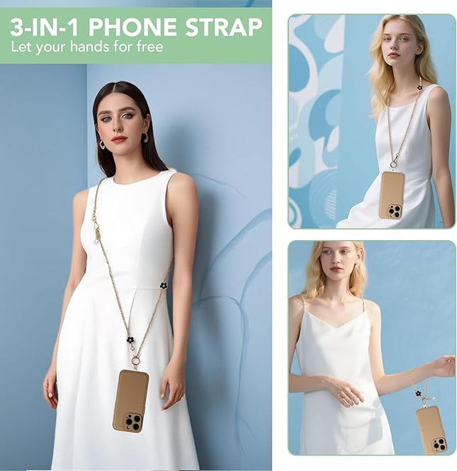3-in-1 Versatile Phone Lanyard Crossbody,Cute Cell Phone Wristlet Strap with Wallet Pouch,Clip and Go Strap Chain for Phone