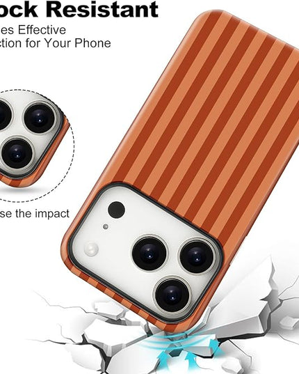 Magnetic for iPhone 17 Pro Case Cute Stripes Phone Case, Shockproof Slim TPU and Hard PC Protective Phone Cover Compatible with MagSafe Designed for Women Girls, Deep Brown