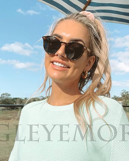 Gleyemor Vintage Polarized Sunglasses for Men Round Sunglasses UV400 Protection Retro Hand-crafted Acetate Frame