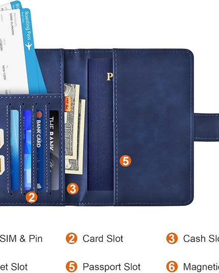 Eoehro Passport Holder for Travel Essentials, Passport Wallet Cover Case for Travel Must Haves Accessories,Passport Book Holders for Women and Men(dark blue)