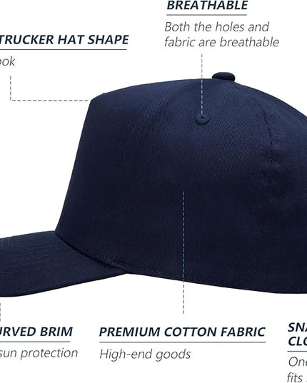 MEINICY Vintage Trendy Trucker Hat, Structured 5-Panel Snapback Hat, Adjustable Cotton Solid or 2-Tone Baseball Cap Men Women