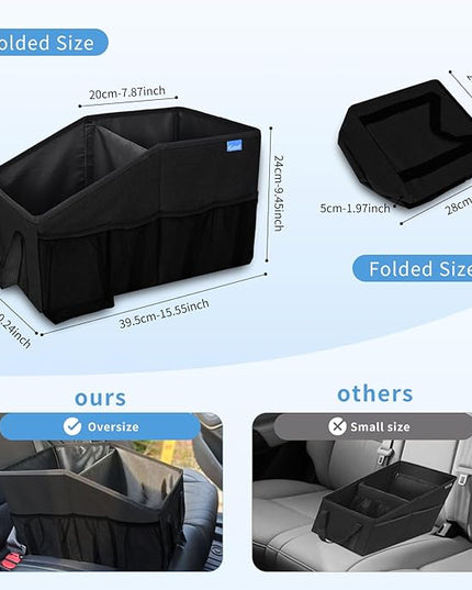Car Organizer- Car Seat Organizer for Front Seat Back Seat Between Seats, Foldable Car Storage Organizer for Kids Adults with Multi-Mesh-Pockets-Car Organizers Backseat with Detachable Divider-Black