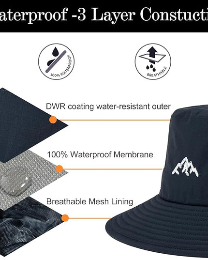 TOP-EX L/XL/XXL UV50+ Waterproof Bucket Sun Hat for Fishing Golf Hiking All-Weather Outdoor Rain Hat Stiff Brim