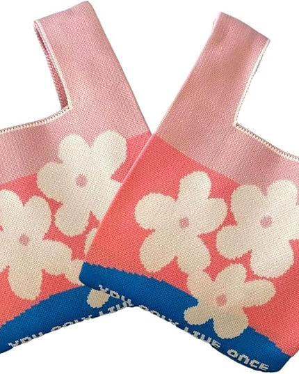 Women's Wrist Knot Tote Bag Small Crochet Wristlet Handbag Aesthetic Cute Knit Purse (Very Small Size)