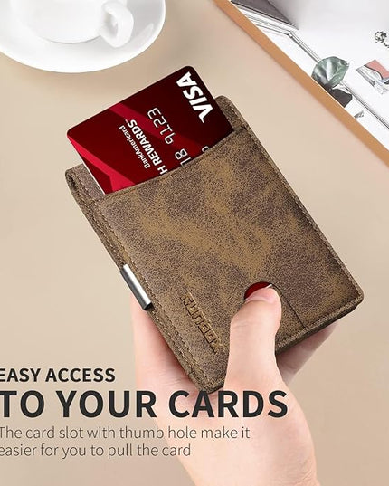 RUNBOX Slim Money Clip Wallets for Men RFID Blocking 11 Card Holder Minimalist Small Leather Bifold Men's Front Pocket Wallet Gift Box