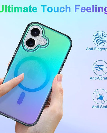 Aesthetic Case for iPhone 17 Case for Women Girls [Compatible with Magsafe] Cute Girly Trendy Glitter Sparkly Rainbow Magnetic Protective Phone Cover, Matte Iridescent Blue & Green