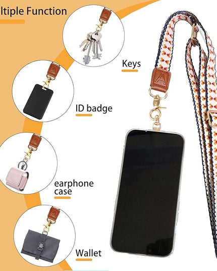 LEMEDE Phone Charm Lanyard, Gold Buckle Adjustable Crossbody and Wrist Strap with 2pcs 360-Degree Rotatable Phone Pad