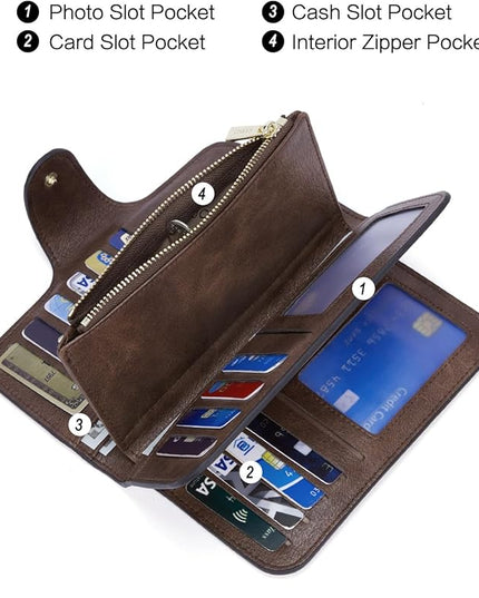 CLUCI Wallet For Women PU Leather RFID Blocking Womens Wallet Bifold Card Holder with ID Window Gifts for Women Birthday | RFID Blocking, Designer, Trifold, Card Holder, ID Window