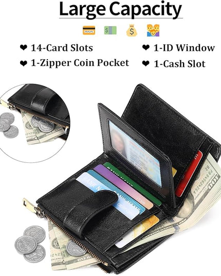 GAEKEAO Womens Wallet Small Leather RFID Blocking Bifold Zipper Pocket Wallet Card Case Purse with ID Window