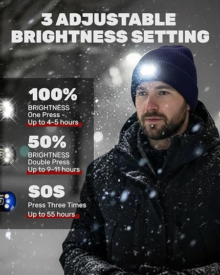OKKLE Unisex LED Beanie with Light, USB Rechargeable Headlamp Hat, Winter Gifts for Men Women Husband Him Dark Blue