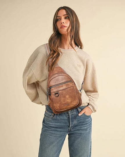 7L Sling Bag for Women Men Vegan Leather Crossbody Bags Fanny Pack Purse Backpack Over Shoulder Bag Travel Anti Theft