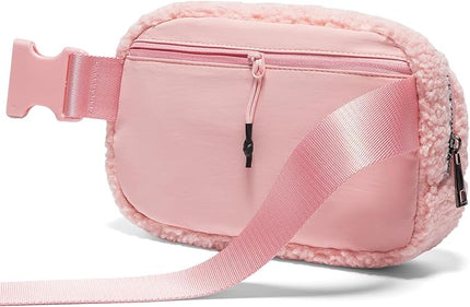 Gitus Fleece Belt Bag Sherpa Fanny Pack Crossbody Bags for Women Fashion Waist Packs with Adjustable Strap for Gym Travel Hiking Running Trending Gifts for Teen Girls Women Men (Light Pink)