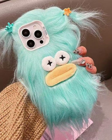 for iPhone 15 Case Weird Furry Phone Cases Green | Funny and Silly, DIY Long Hair with Hairclip, Ugly Phone Case, Swap Challenge Gifts with Friends