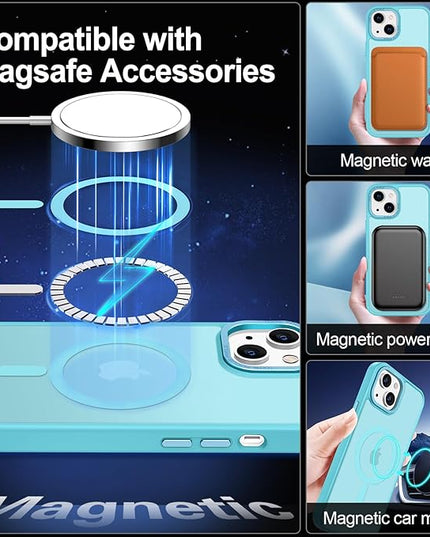 Hython Case for iPhone 15 Plus Case Magnetic Translucent Matte Phone Cases 6.7" [Compatible with MagSafe] Thin Slim Fit Shockproof Bumper Hard Protective Cover for Women Men Girls, Frosted Lake Blue