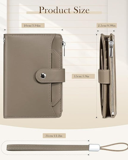 Dadanism RFID Passport Holder for Travel, Pu Leather Passport Wallet Cover with Card Holders, SIM Slots, Zippered Coin Pocket and Cash Slot, Slim Compact Travel Wallet for Women, Khaki Brown