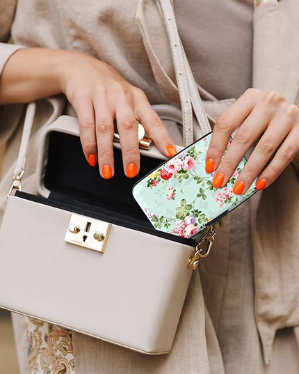Atufsuat Credit Card Holder, Mini Aluminum Card Wallet RFID Blocking Slim Metal Hard Card Case for Women Men, Green Flowers