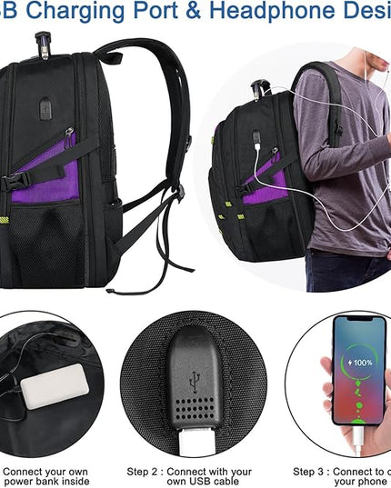 Z-MGKISS 52L Travel Backpack for Women, Large Waterproof Anti-Theft Backpack 17.3 Inch with USB Port, TSA-Approved Daypack, Gifts for Women Teacher Business College, Purple