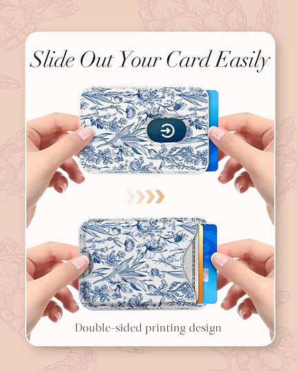 Shorogyt Compatible with Magsafe Wallet Magnetic Card Holder - Blue Flower Phone Wallets for Women Teen Girls Cute for iPhone 17/16/15/14/13/12 Series Slim for Apple Mag RFID Magnet, Fit 3 Cards