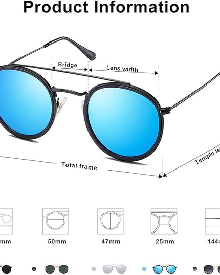 SOJOS Retro Vintage Round Polarized Sunglasses for Women Men Small Double Bridge Circle Sunnies SJ1104