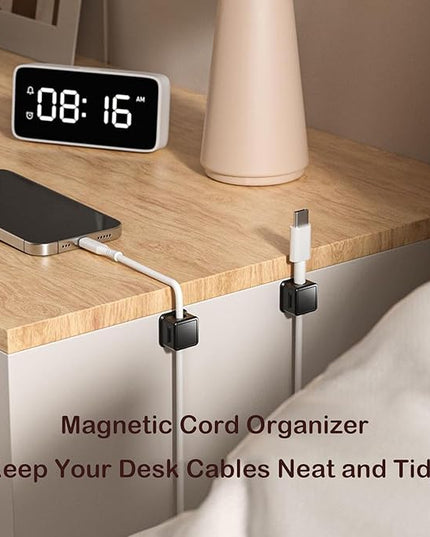 2026 Upgraded Cord Organizer, 10 Pack Magnetic Cable Management, Cord Holder for Desk, Adhesive Cable Clips Wire Keeper for Nightstand, Home, Office, Desktop, Car, Wall (Black)