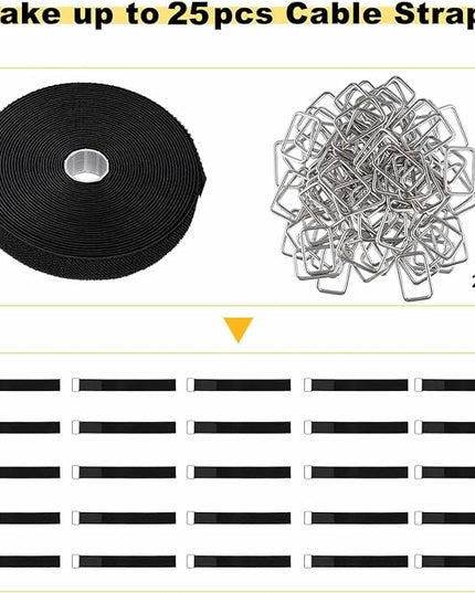 1"x16ft Hook and Loop Straps with 25 Metal Buckles, Adjustable Fastening Cable Straps, Cut-to-Length Cinch Strap, Reusable Nylon Securing Cord Ties for Organizer or Storage, 1 inch Wide, Black