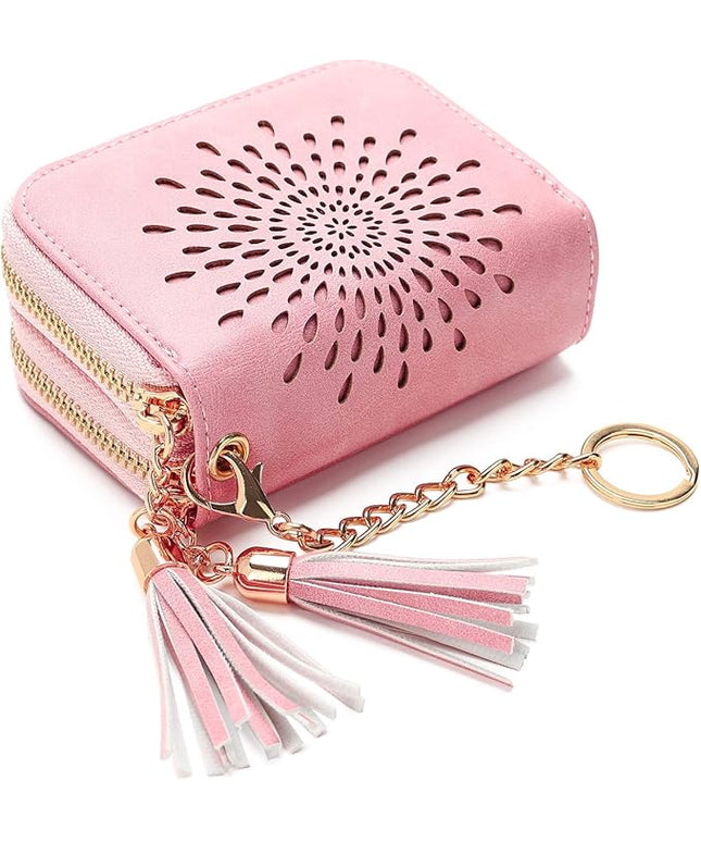 APHISON RFID Credit Card Holder Zipper Card Case Keychain Small Wallet for Women 1942-2 PINK