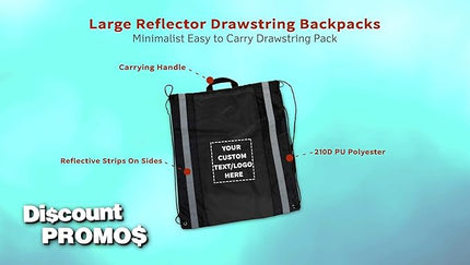 DISCOUNT PROMOS Custom Classic Polyester Drawstring Backpack Set of 10/50/100, Personalized Bulk Pack - Great for Travelling, Gym and for Everyday Use - Black