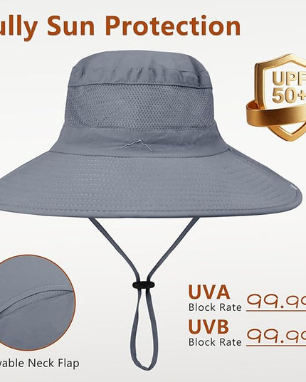 ZOORON Sun Hats for Men Women Fishing Hat with Neck Flap,UPF 50+ Sun Hat Waterproof Wide Brim Bucket Hats for Safari Hiking