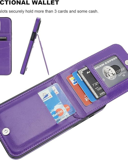 KIHUWEY Compatible with iPhone 13 Pro Max Case Wallet with Credit Card Holder, Premium Leather Magnetic Clasp Kickstand Heavy Duty Protective Cover for iPhone 13 Pro Max 6.7 Inch(Dark Purple)