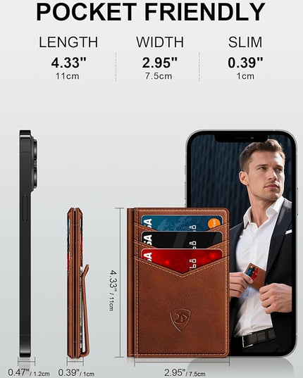 ZALVEX Wallet for Men Slim Leather Wallets for 12-15 Cards, Minimalist Thin RFID Blocking Card Holder with Money Clip & ID Window, Small Bifold Front Pocket Wallet, Gifts for Men