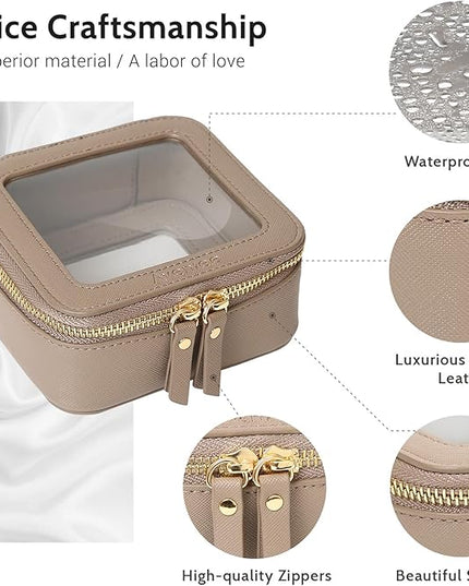 Aveniee Mini Clear Makeup Bag, Small Cosmetic Bags Travel Toiletry Pouch Organizer, TSA Approved Make up Case with Zipper, Car Bag for Essentials,Taupe