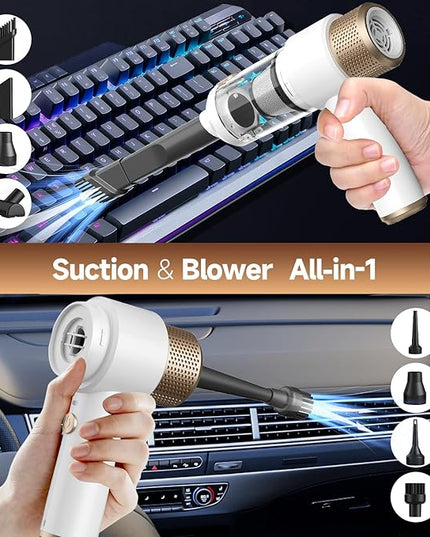 Car Vacuum Cleaner, 16000PA Mini Car Vacuum Cordless Powerful, 7 in 1 Portable Handheld Vacuum Cordless with LED Light, Dual Filters, One-Touch Empty for Pet Hair, Home, Office