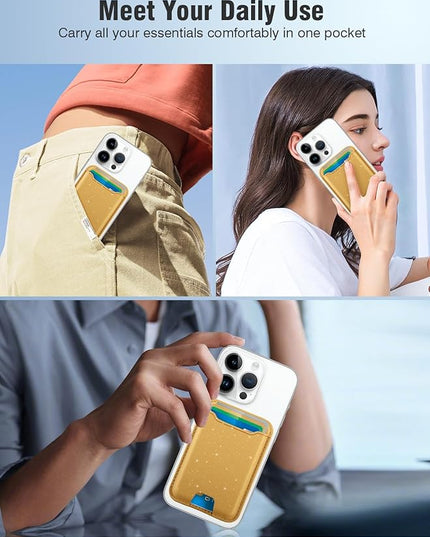 TopMade for Magsafe Wallet, Sparkle Magnetic Card Holder for iPhone 17, 16, 15, 14, 13, 12 Series, Leather RFID Blocking, Fit 4 Cards, Glitter Yellow
