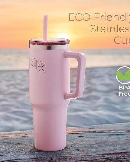 SIPX™ 30 oz Insulated Tumbler with Handle & Straw – Vacuum Insulated Stainless Steel, Leakproof, Cupholder Friendly – Perfect for Iced Coffee, Water & Travel – Pink