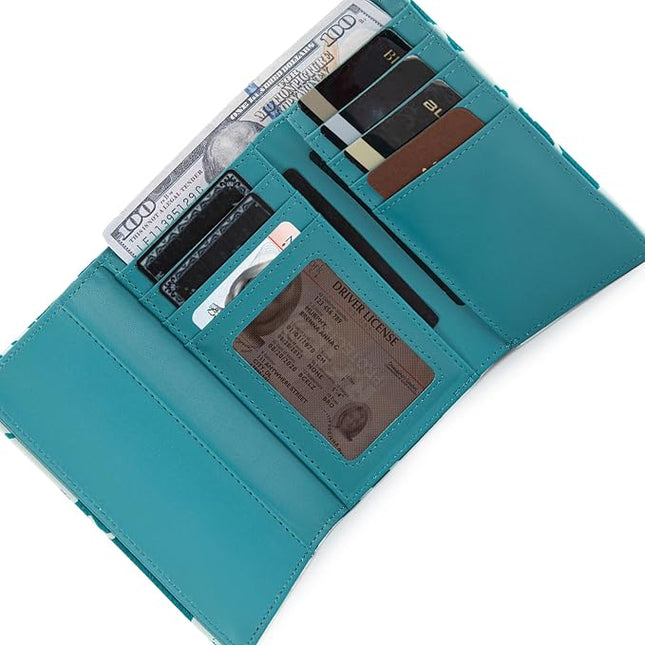Montana West Small Wallet Trifold Blue Cow Print Wallet for Women Western Travel Wallets Womens Ladies Female Credit Card Cash Wallets with ID Window and RFID Lining