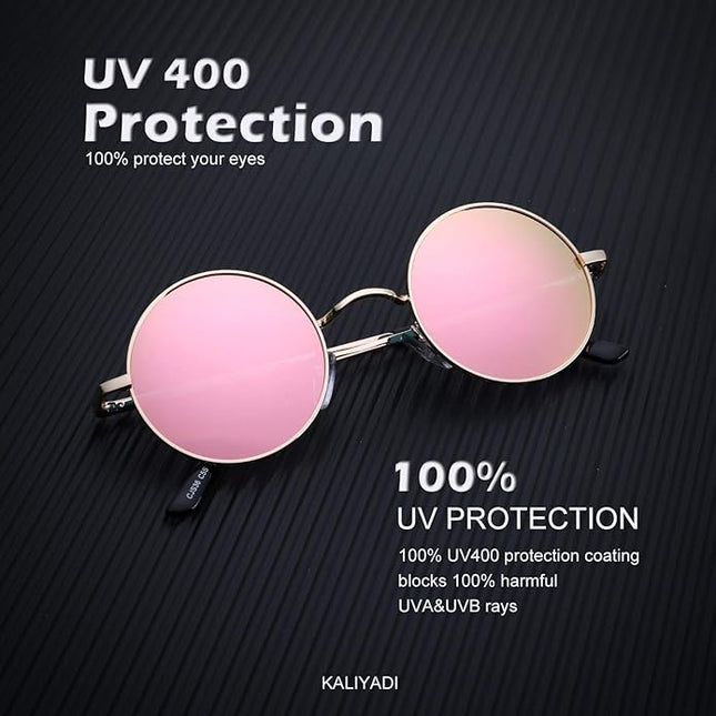 KALIYADI Round Polarized Sunglasses for Men Women Retro Metal Hippie Circle Style Sun Glasses UV Protection