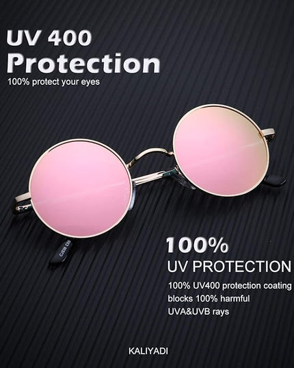 KALIYADI Round Polarized Sunglasses for Men Women Retro Metal Hippie Circle Style Sun Glasses UV Protection